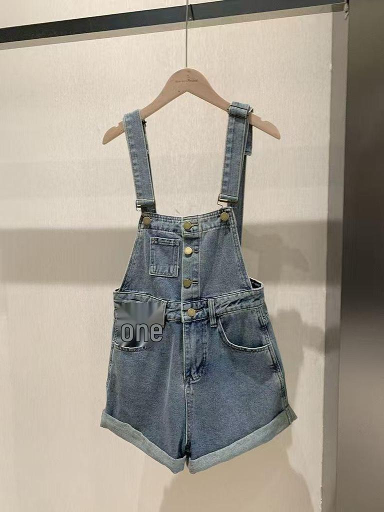 Retro Ruffled High-Waist Denim Overalls for Women - Summer Slimming Jumpsuit Shorts, American Style