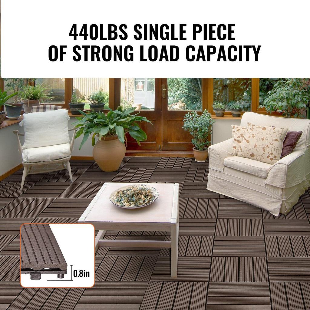 Interlocking Deck Tiles Plastic Wood 27 Pack 12"x12" Waterproof for Porch