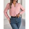 Womens Dressy Casual Shirts Long Sleeve Layered V Neck Solid Elagant Tops Fall Winter Preppy Business Office Blouse
