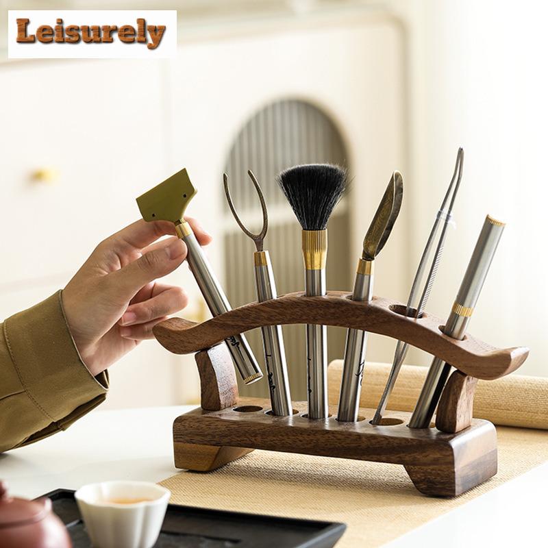 Waffenregal aus Walnussholz Tee Sechs Gentlemen Antikes Tee-Werkzeugset Haushalts-Teegeschirr Utensilien Chinesisches Tee-Set Zubehör Handwerk