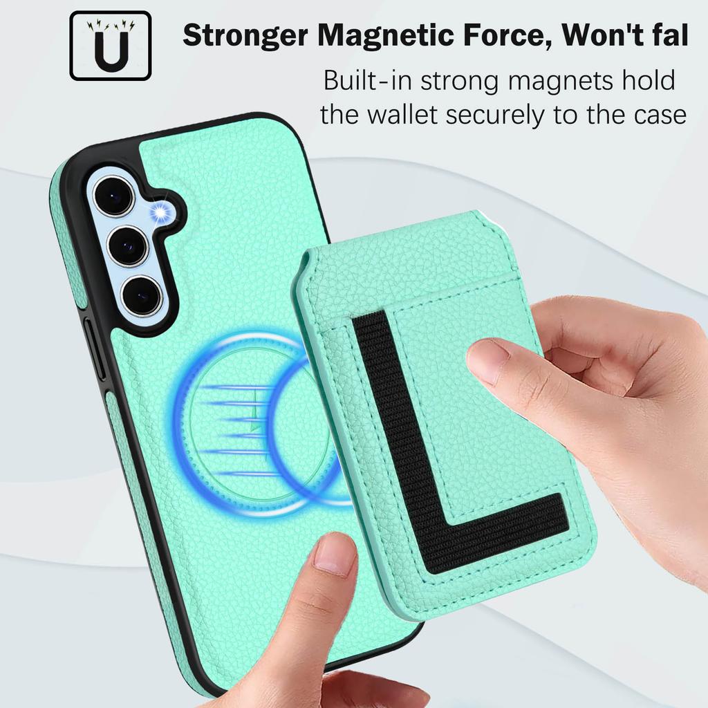 For Samsung Galaxy S24 Magnetisk deksel TPU+PU Lær Telefon Bakdeksel med Avtakbar Kortholder