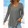 Women's Tops Fashion Clothing Spring and Autumn T-shirt Pleated Square Neck Long Sleeve Solid Color Pullover Casual Shirts Female