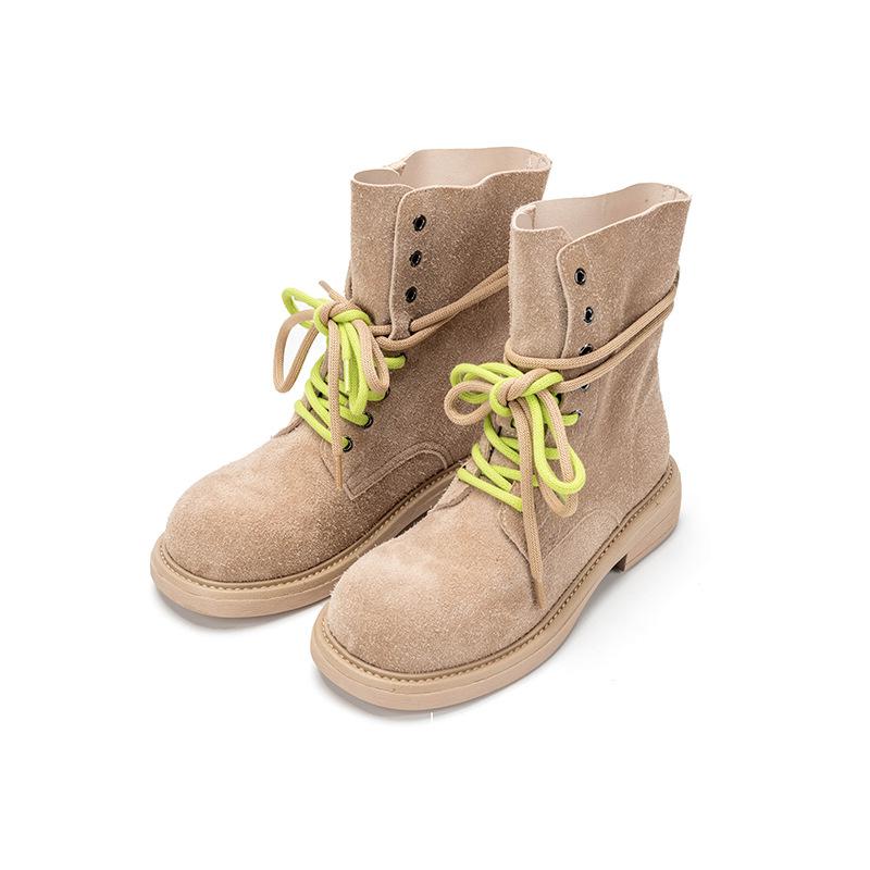 

First layer cowhide Martin boots women s new super soft color matching fashion versatile double strap locomotive boots women s short boots 35 абрикосовый