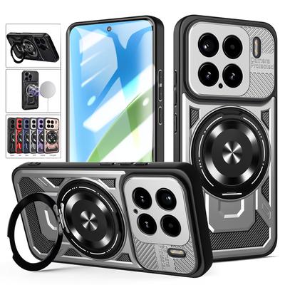 Custodia blindata militare con protezione scorrevole per fotocamera per Xiaomi 15 Ultra 14T Pro 14 Ultra 15 Pro Supporto ad anello rotante Copertura magnetica per telefono