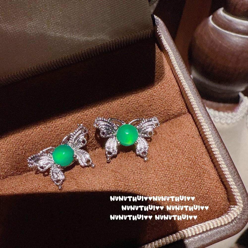 Italy, Retro Bow Water Drop Gem Earrings, Golden Butterfly, Water Drop Butterfly Zircon Ring Set.