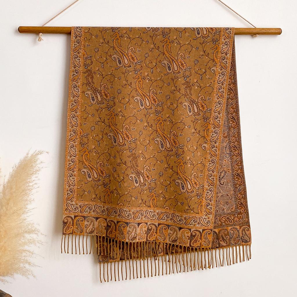 Scarf Autumn And Winter Thickened Scarf Ethnic Style Colored Tassel Travel With Cashew Flower