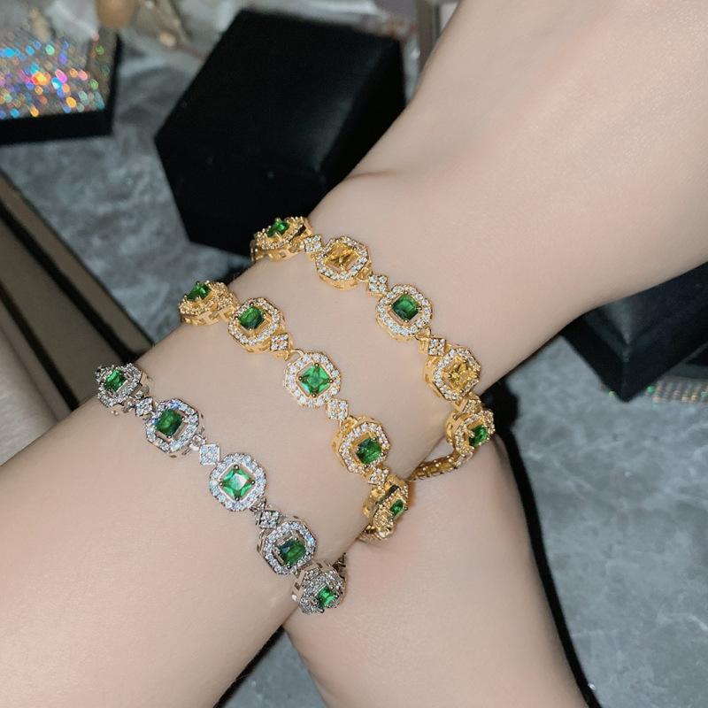 Versa Simulation Jewelry Micro-Set Green Diamond Plated White Gold Bracelet Multi-Colored Treasure Hand Jewelry Woman