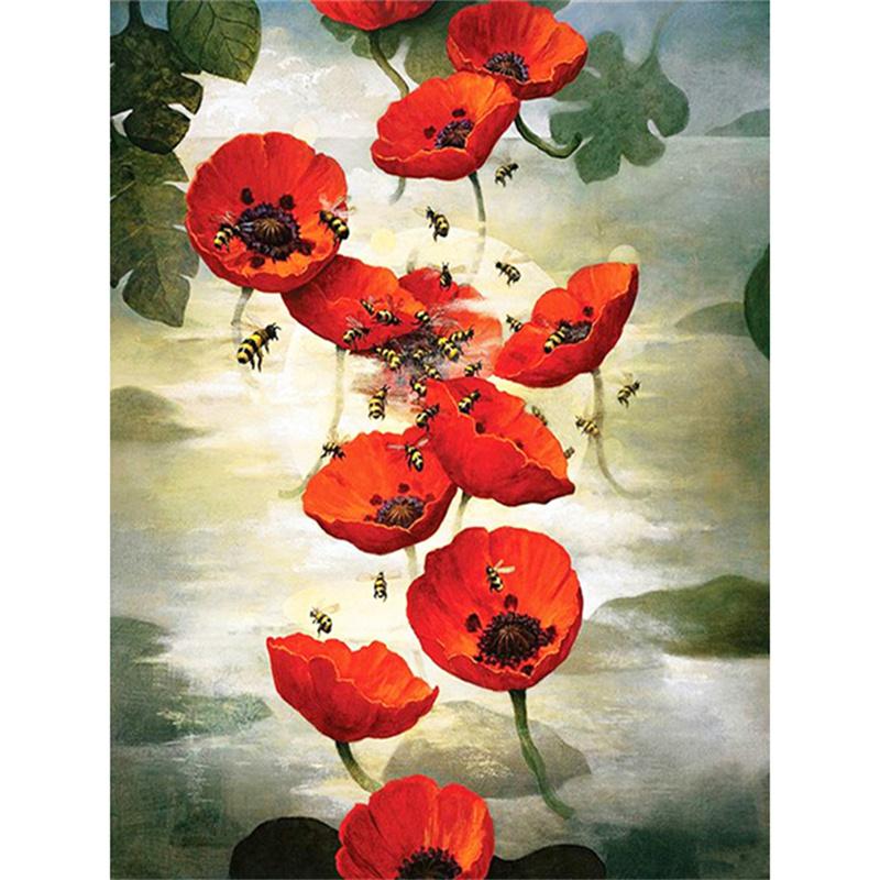 DIY Diamond Painting The Red Flowers Cross Stitch Kit Mosaic Art Diamond Painting Full Circle Diamond Home Decoration