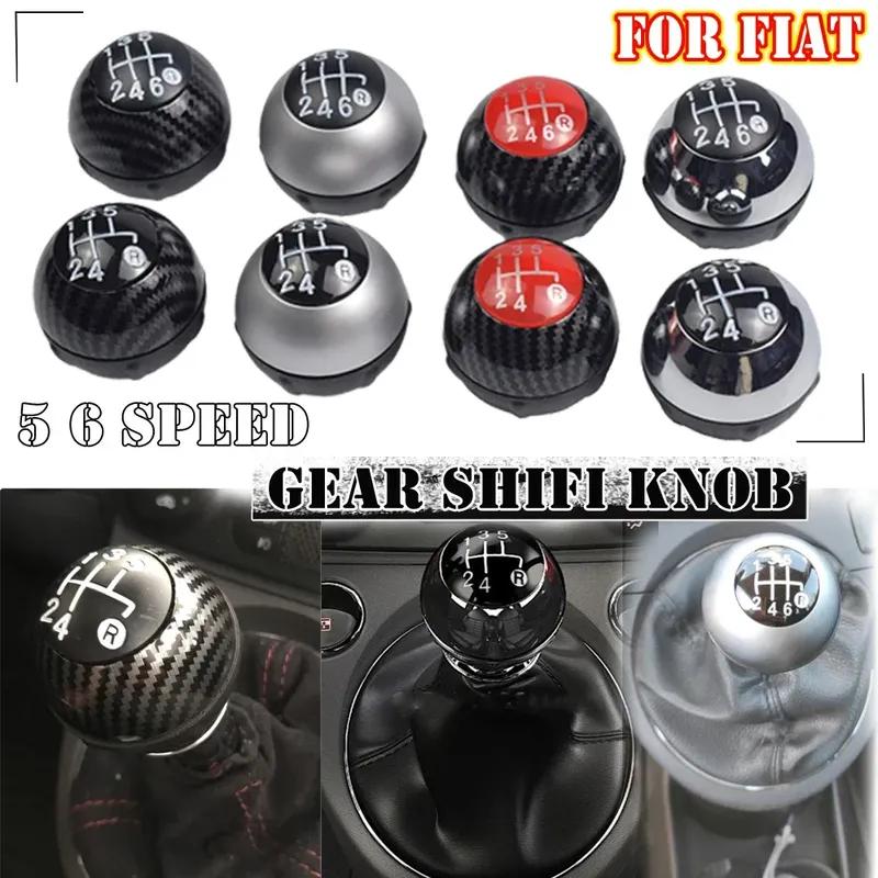 6 Speed Gear Shift Knob Shift Transmission Lever Knob Manual For Fiat 500 2012-2018 Chrome+Red 55344048