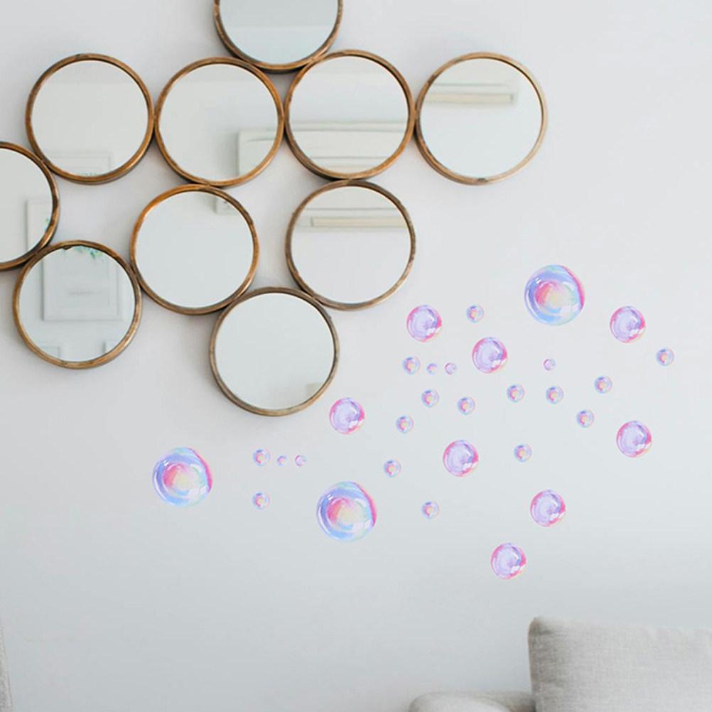 4 Sheets Bubbles Wall Decals Ocean Theme Water Bubble Pattern Self-Adhesive Removable Stickers for Living Room Bathroom Bedroom
