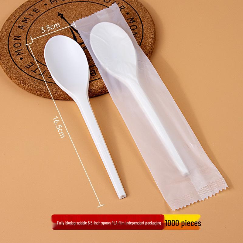 Disposable Biodegradable PLA Cutlery Set: Knife, Fork, Spoon with Long Handle and Thick Design