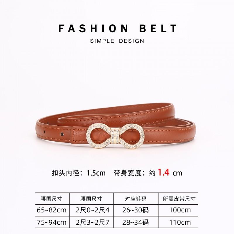 Womens Slim Leather Belt With Zinc Alloy Rhinestone Buckle Fashion Waistband Pants Skirts Office Casual