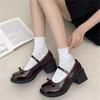 French Retro High-heeled Mary Jane Shoes Women's 2025 New Summer Bow Beautiful Round Head British Style Small Leather Shoes