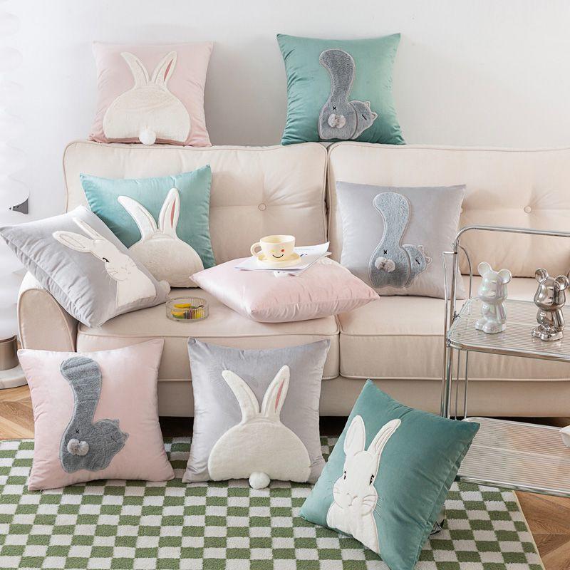 1pcs Cartoon Rabbit Cat Embroidered Cushion Pillow Cover Cute Home Sofa Decorative Cushion Case Gorgeous 45cm Soft Pillowcase
