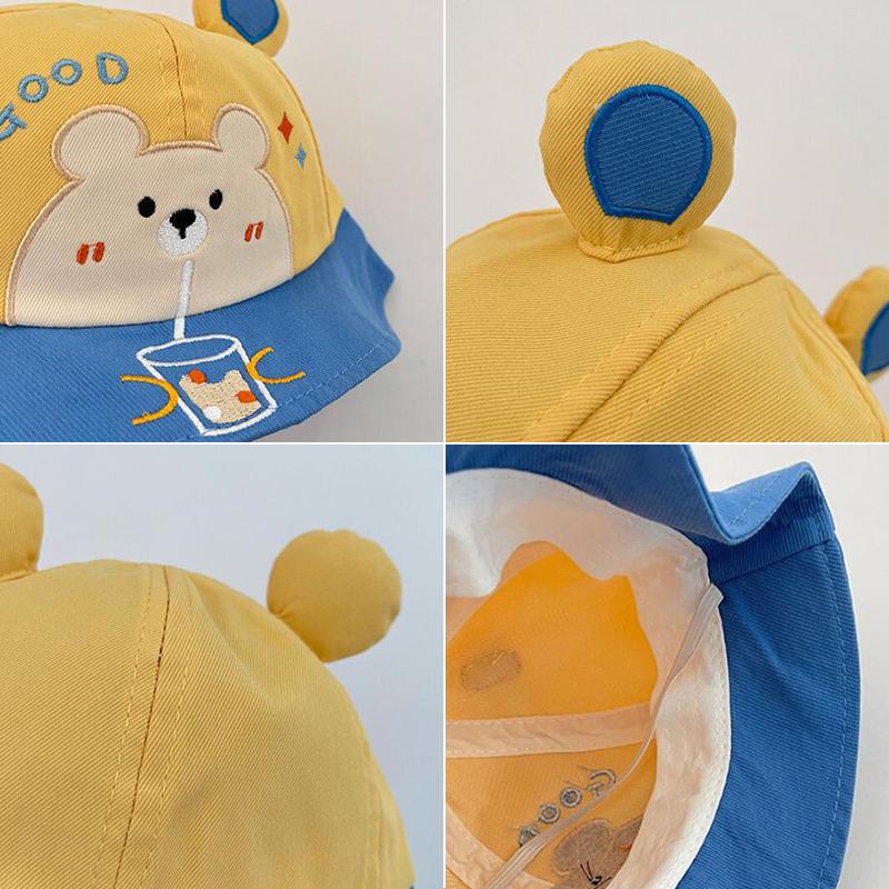 Cute Bear Baby Fisherman Cap Breathable Soft Cotton Infant Boy Girl Bucket Hat Casual Travel Sun Protection Toddler Sun Hats