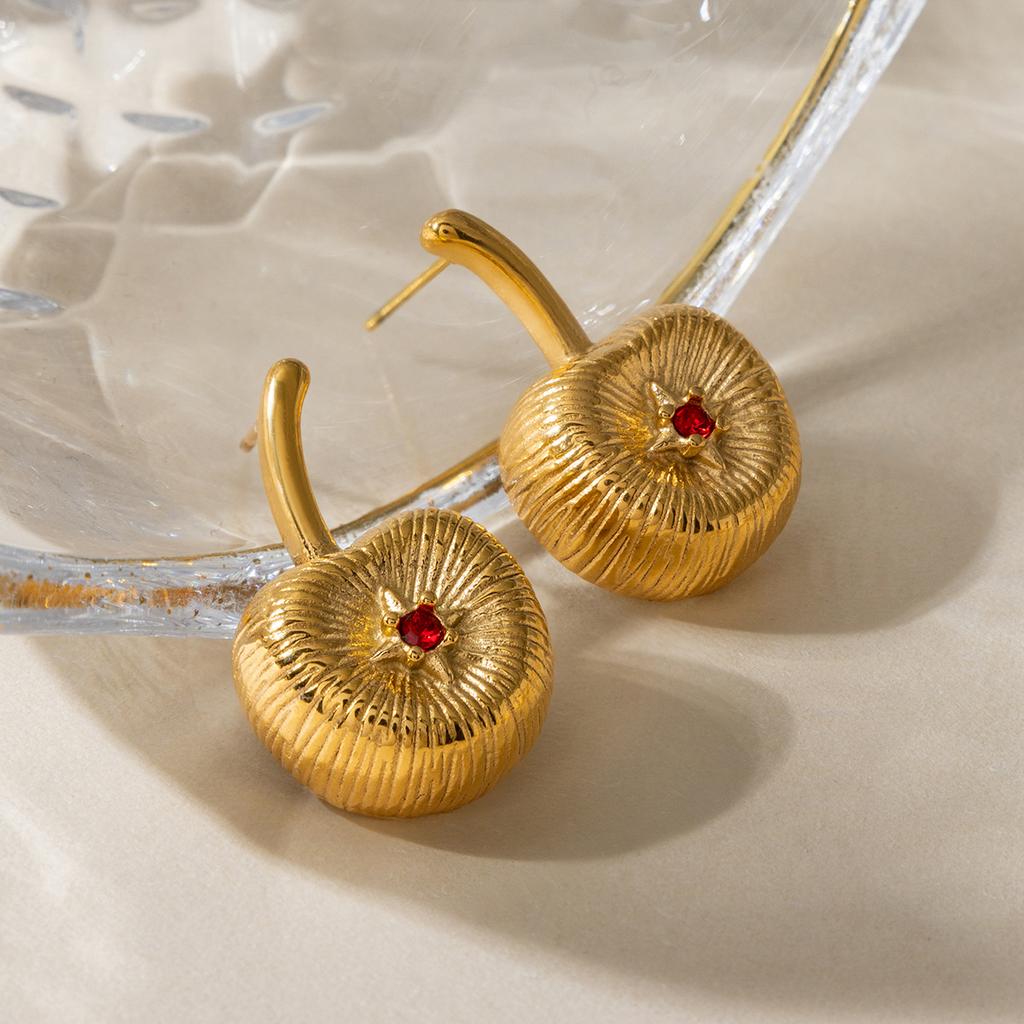 Light luxury sweet style red cherry stud earrings jewelry