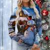 QICED Women's Christmas Snowman Print O-Neck Long Sleeve Autumn Casual Pullover Top