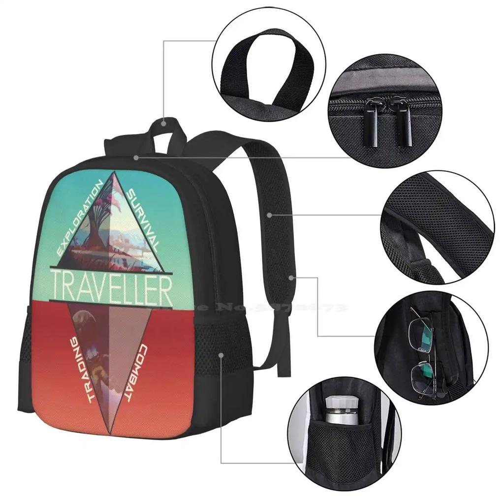Traveller Teen College Student Backpack Pattern Design Bags Traveller Traveler No Mans Sky Atlas Explore Exploration Survive