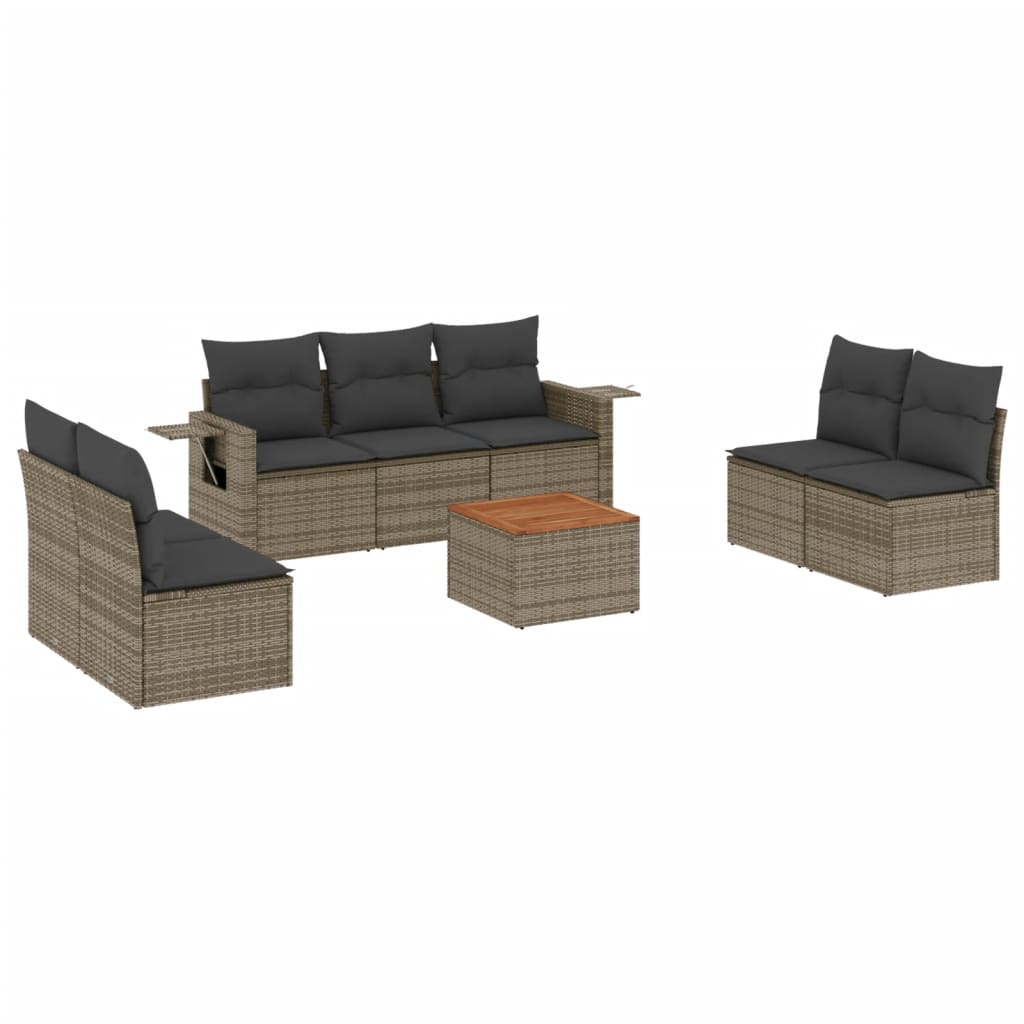 8 Piece Grey Garden Sofa Set with Cushions Poly Rattan