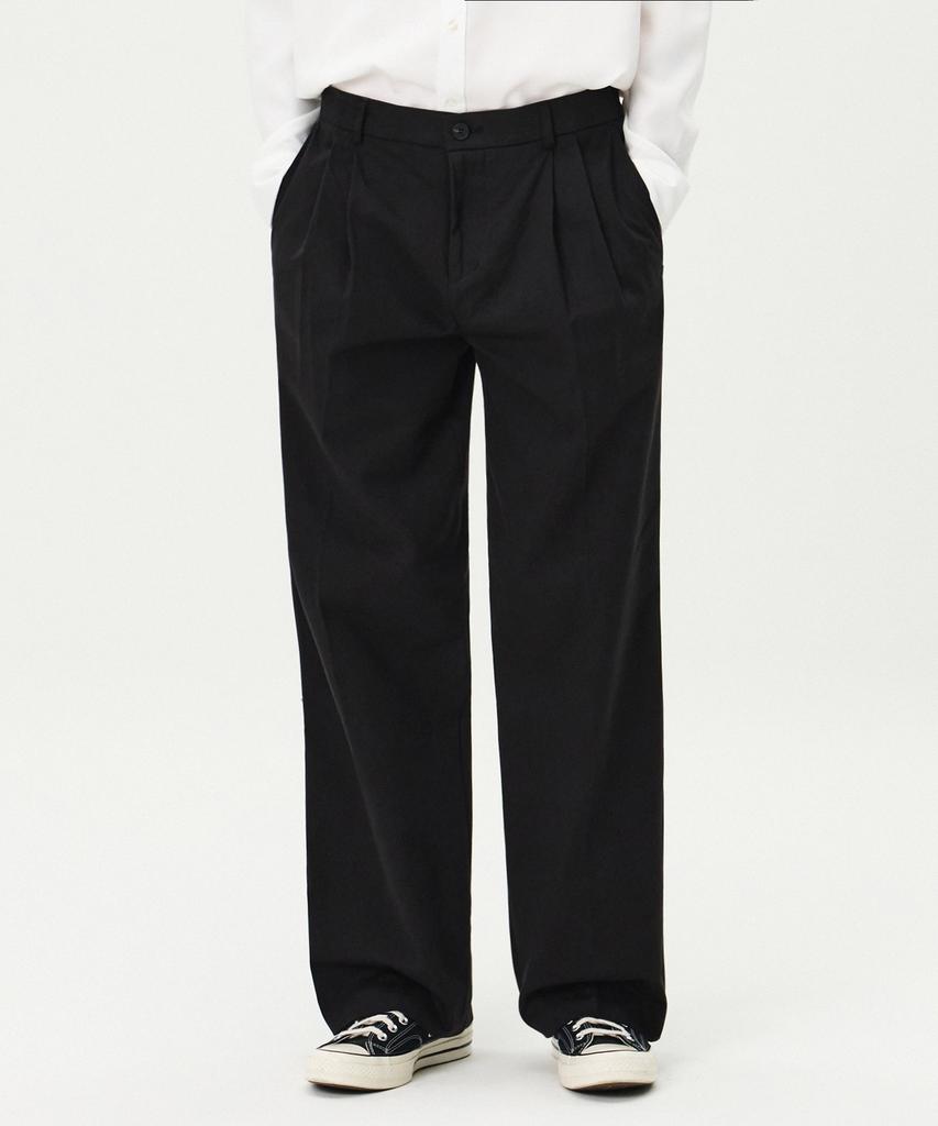 TOPBOY Essential Cotton Two-Tuck Wide Chino Pants Black