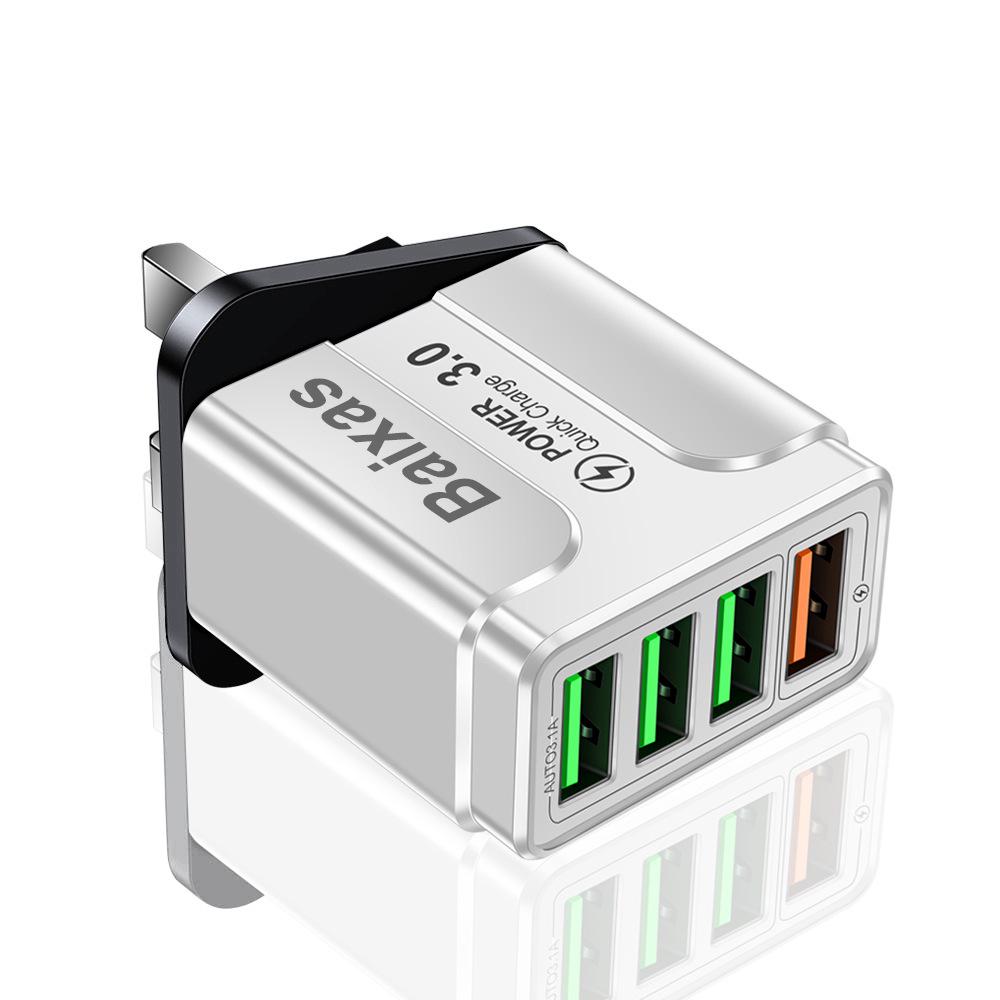 QC3.0 4-Port Fast USB Charger with EU/UK/AU Plug for Mobile Devices