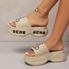 Letter & Cute Bear EVA Sandals, Women's Platform Soft Sole Home Walking Slides, Wear-resistant Holiday Slides