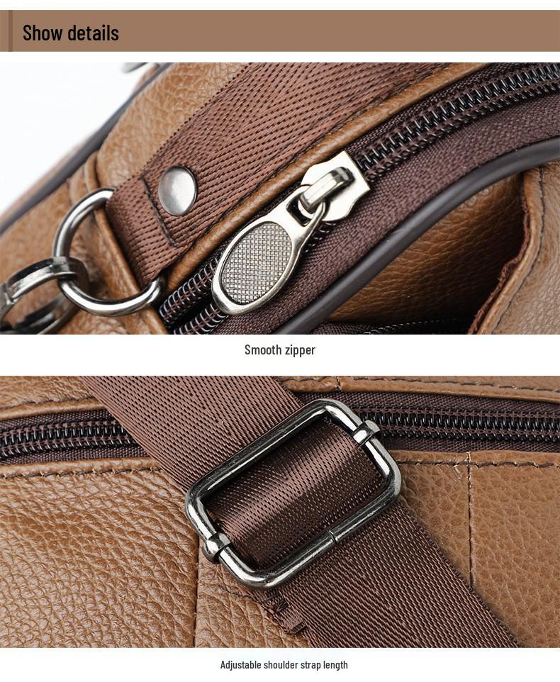 Top Grain Cowhide Vintage Men's Crossbody Leather Bag - Vertical Casual Shoulder Bag, Portable and Multifunctional