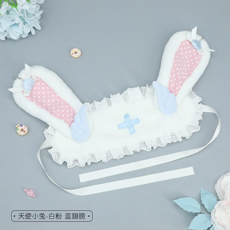 Handmade Plush Lolita Headband With Rabbit Ears Lace Ribbon Anime Cosplay Girls Party Accessory