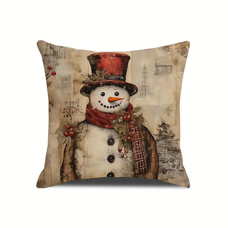1pcs Vintage Christmas Pillow Cover Cartoon Snowman Printed Cushion Case Decorative Throw Pillow Cover for Home Sofa Decoration