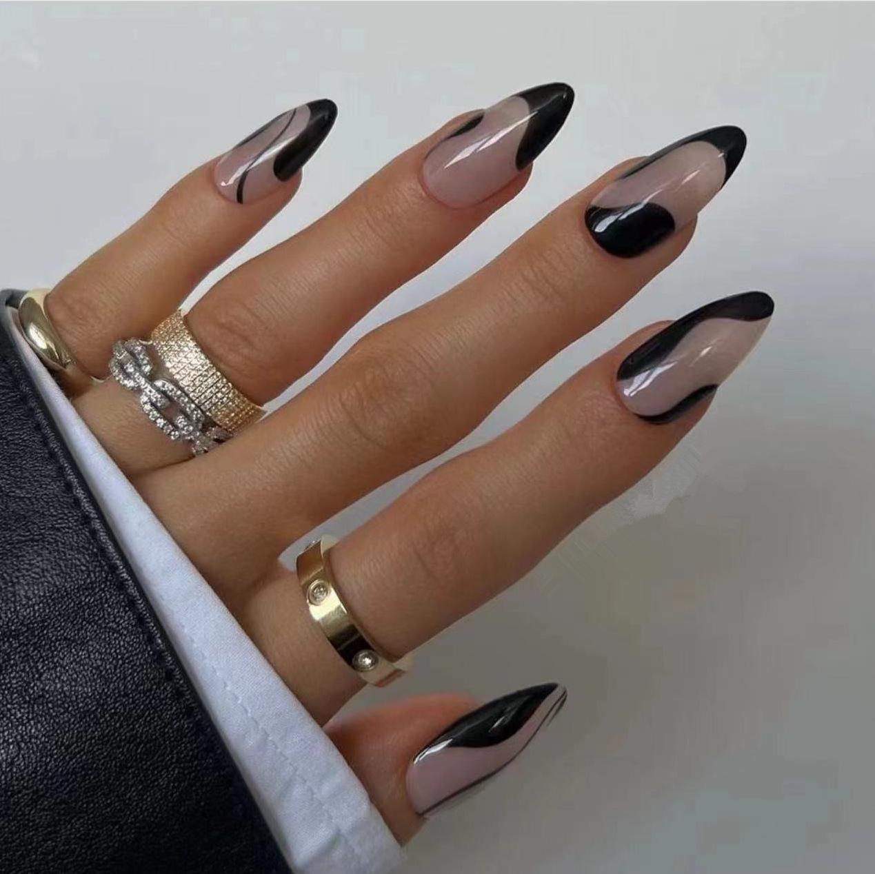 

Irregular Black & Pink Almond Press-On Nails