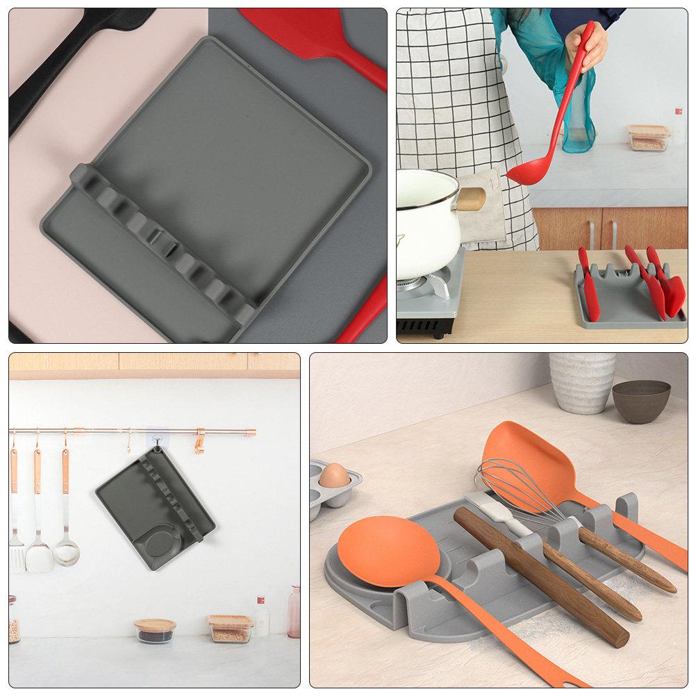 1Pcs Silicone Spoon Rest Multipurpose Cutlery Rack Ladle Storage Holder Non-Slip Kitchen Utensil Organizer Rolling Pin Storage
