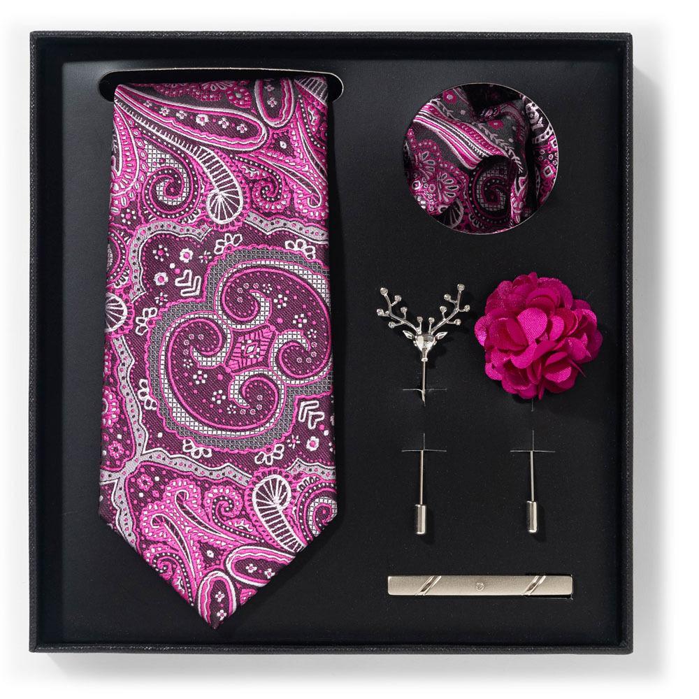 Tie Men'S Net Color Striped Cashew Flower Men'S Tie High Sense 6-Piece Gift Box Men'S Suit Accessories