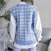 V-neck Checkered Knitted Vest Women Sweater Casual Loose Commute Simple Base Shirt Autumn and Winter