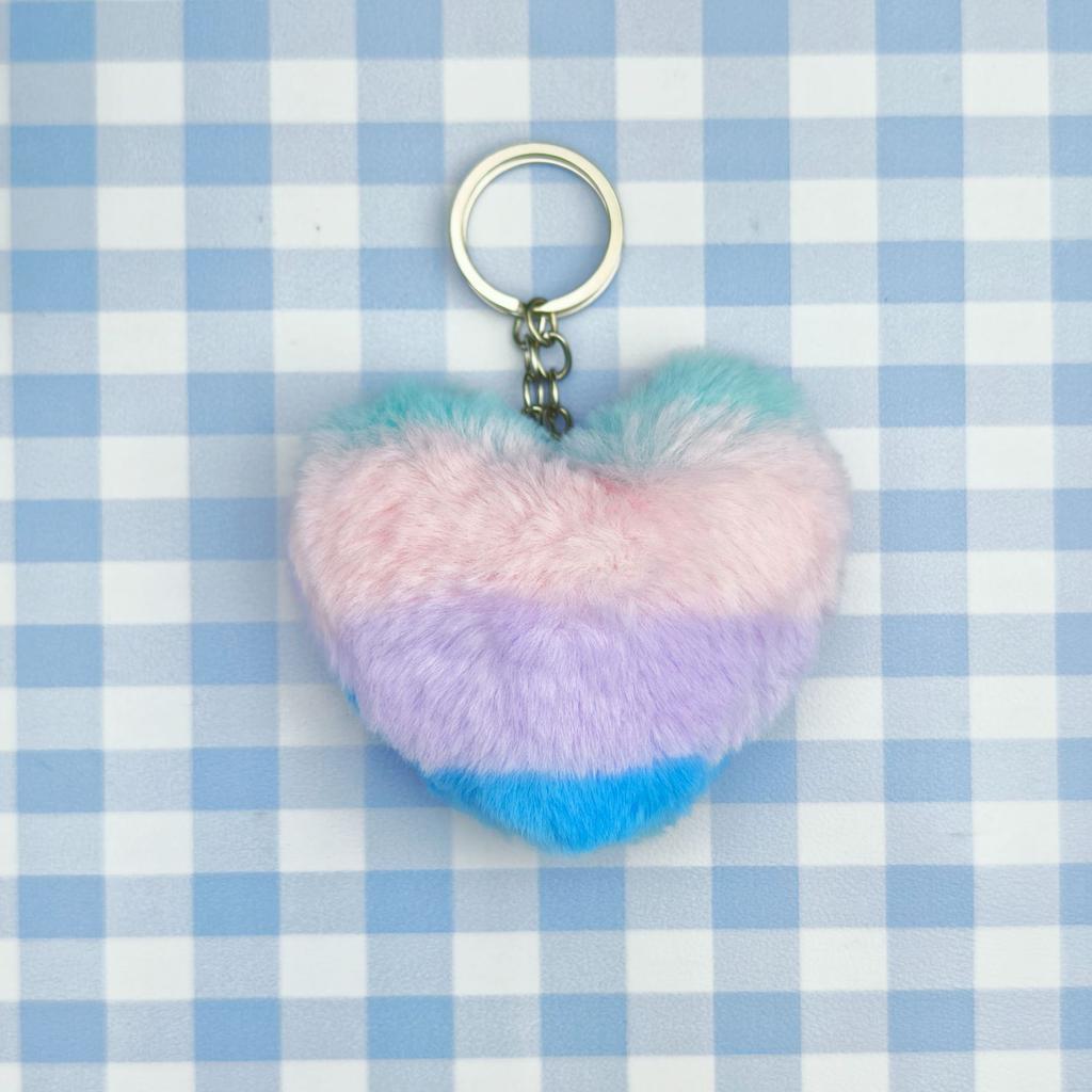 Cute Personalization Color Heart Shaped Fluff Pompomy Keychain Pendant Car Backpack Accessories Key Ring Boys and Girls Gift