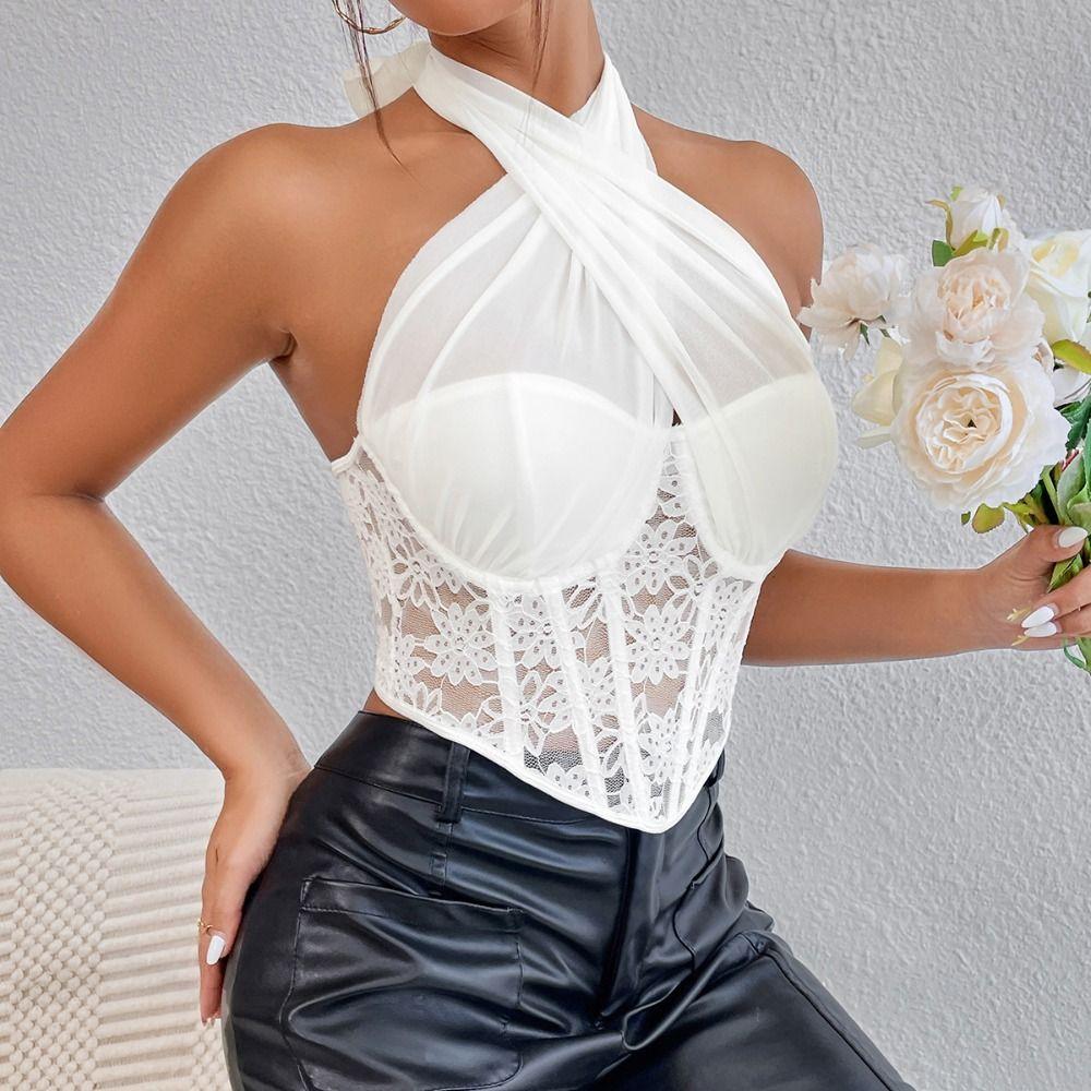 Transparent Lace Camisole Mesh Fishbone Corset Camisole Sweet Lace Flower Corset Travel