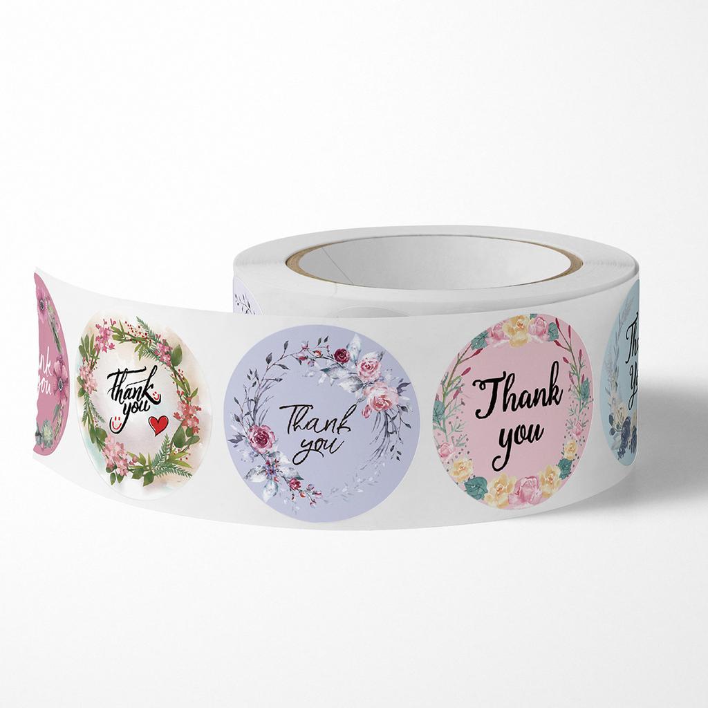 Floral Wreath Thank You Stickers | Suitable for Office Decor, Envelope Sealing, Party Decorations, Office Supplies