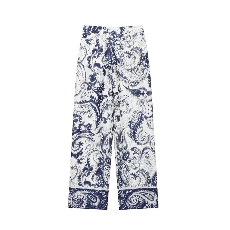 Kaslead New Arrival Women's Fashion Style Fashionable with Side-Slit Print Shirt Pants 8955174 8093173