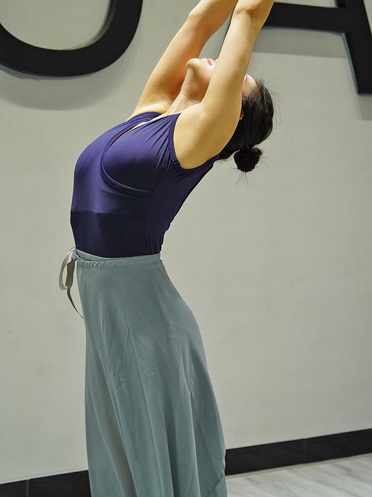 Women's Ballet-Style Yoga Jumpsuit: Open Back, Body Shaping Design for Adult Practice and Art Exams.