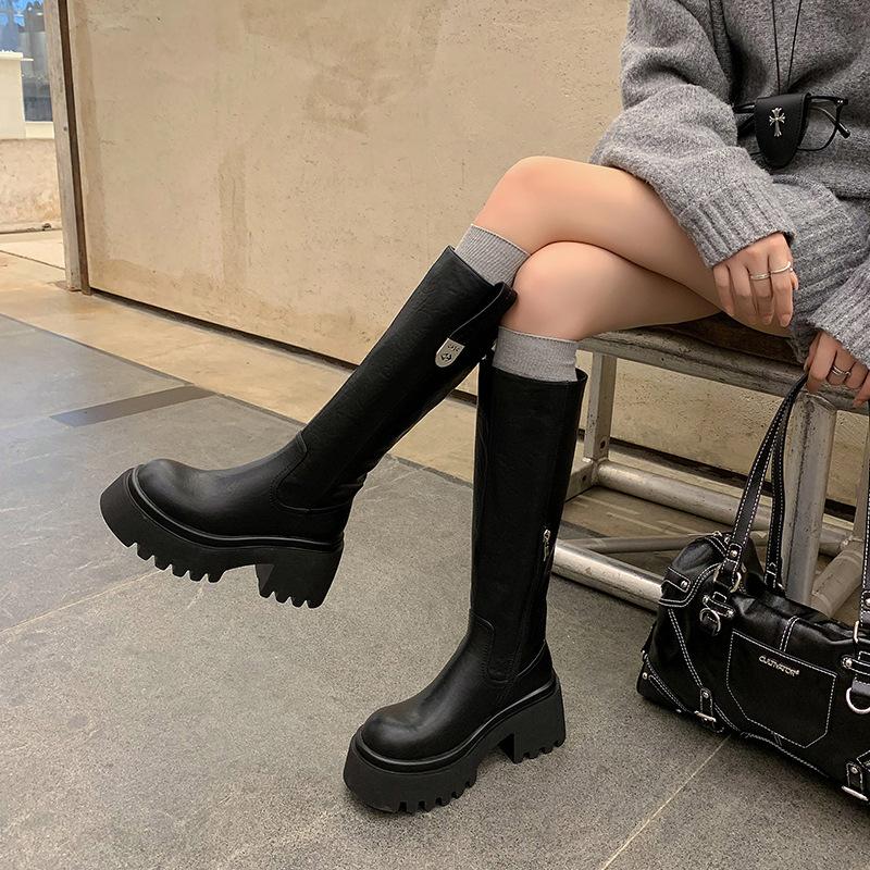 Niche design sweet cool babes platform knight boots 2025 autumn and winter new fashion high boots round head thick heel boots women