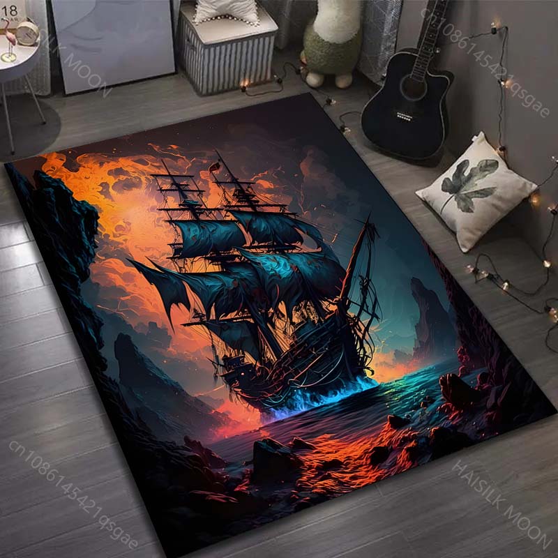 15 Sizes Sailing Ghost Ship Print Carpet for Living Room Bedroom Sofa Doormat Decor Sofa Area Rug Non-slip Floor Mat
