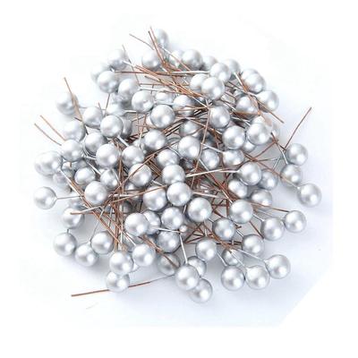 Artificial Holly Berries, 10 Mm Fake Berries Decor On Wire for Christmas Tree Decorations Flower Wreath DIY Craft Use (Pack of 50, Silver)