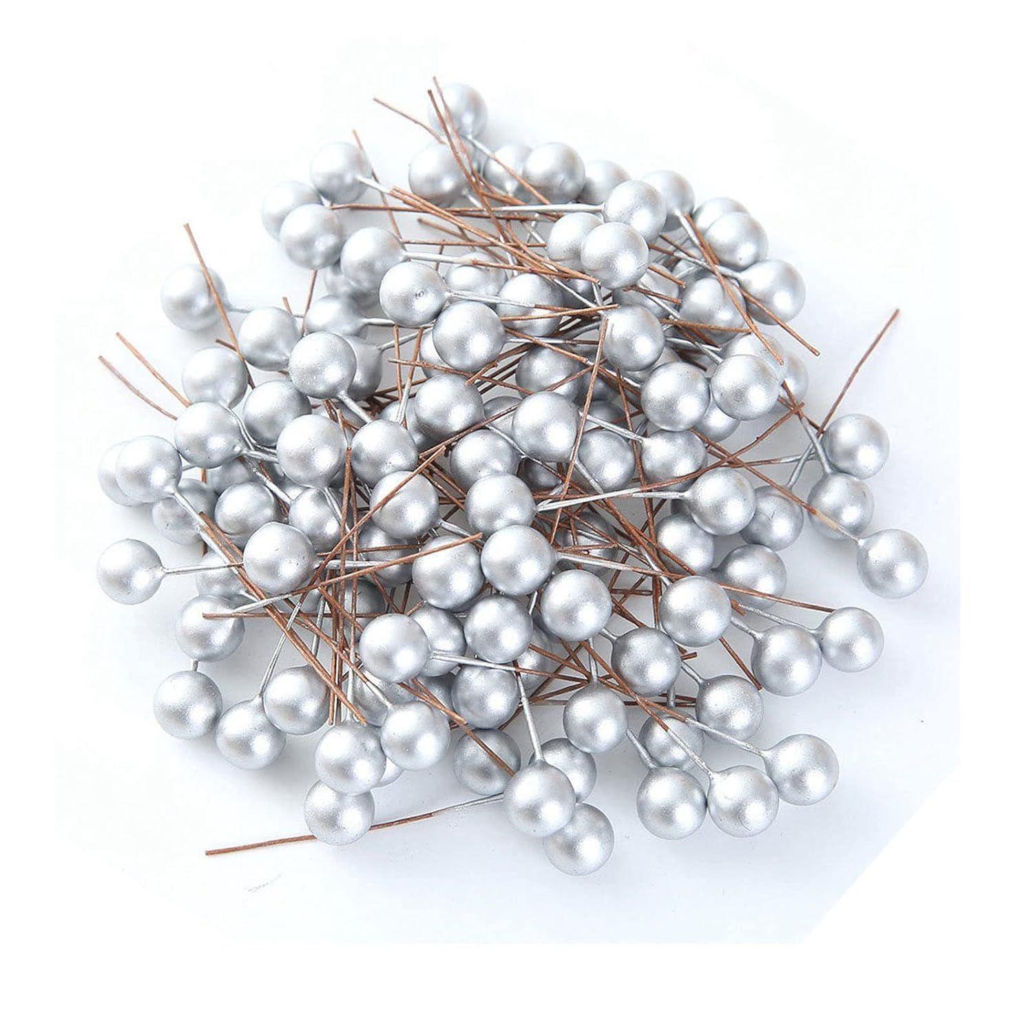 

Artificial Holly Berries, 10 mm Fake Berries Decor on Wire for Christmas Tree Decorations Flower Wreath DIY Craft Use (Pack of 50, Silver)