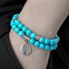 Turquoise Bracelet Tree of Life Pendant Bracelet 8mm White Turquoise Bracelet Two-piece Set