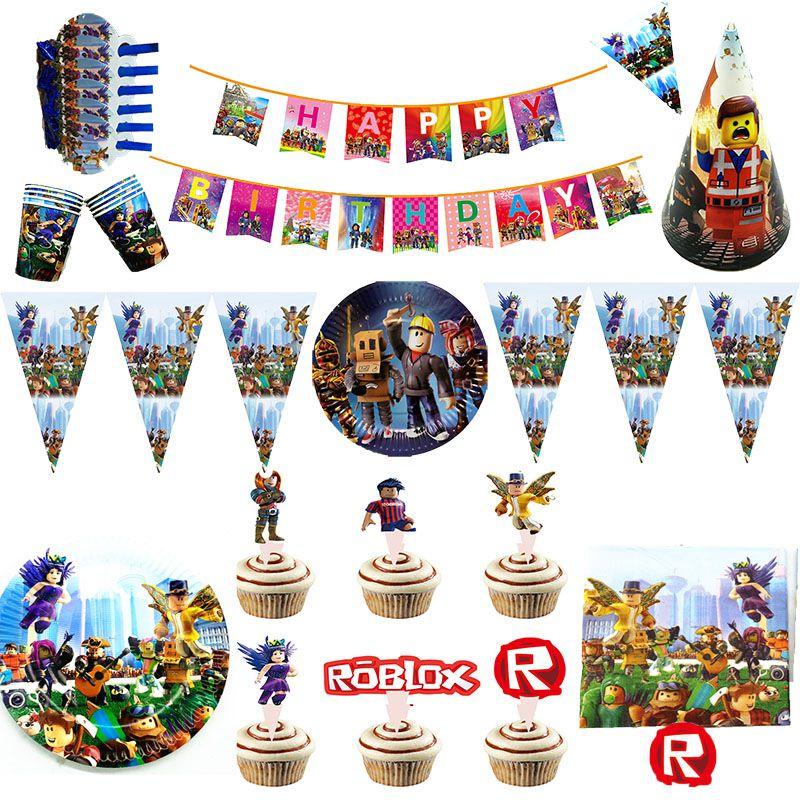 Theme Roblox Game Party Supplies Kids Birthday Banners Cake Decorations Toppers