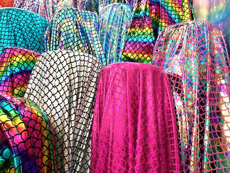 Golden Polyester Fish Scale Fabric for Costumes and Decor