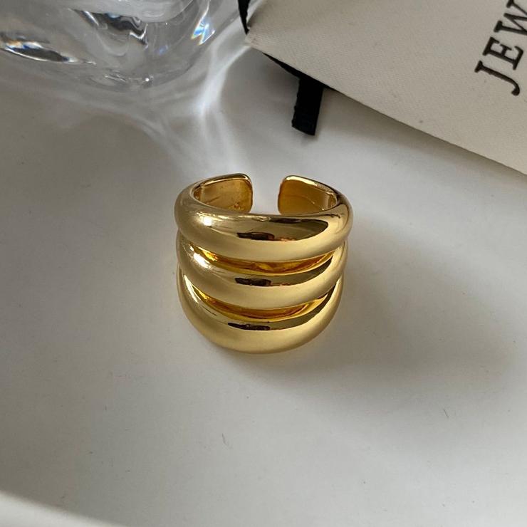 

PONYKISS Sterling Silver Three Layers Round Geometric Rings for Women Minimalist Trendy Opening Fine Accessories resizable