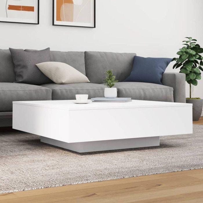 VidaXL Coffee Table with LED Lights, Side Table, End Table, Living Room Furniture, Modern, White Wood 836602