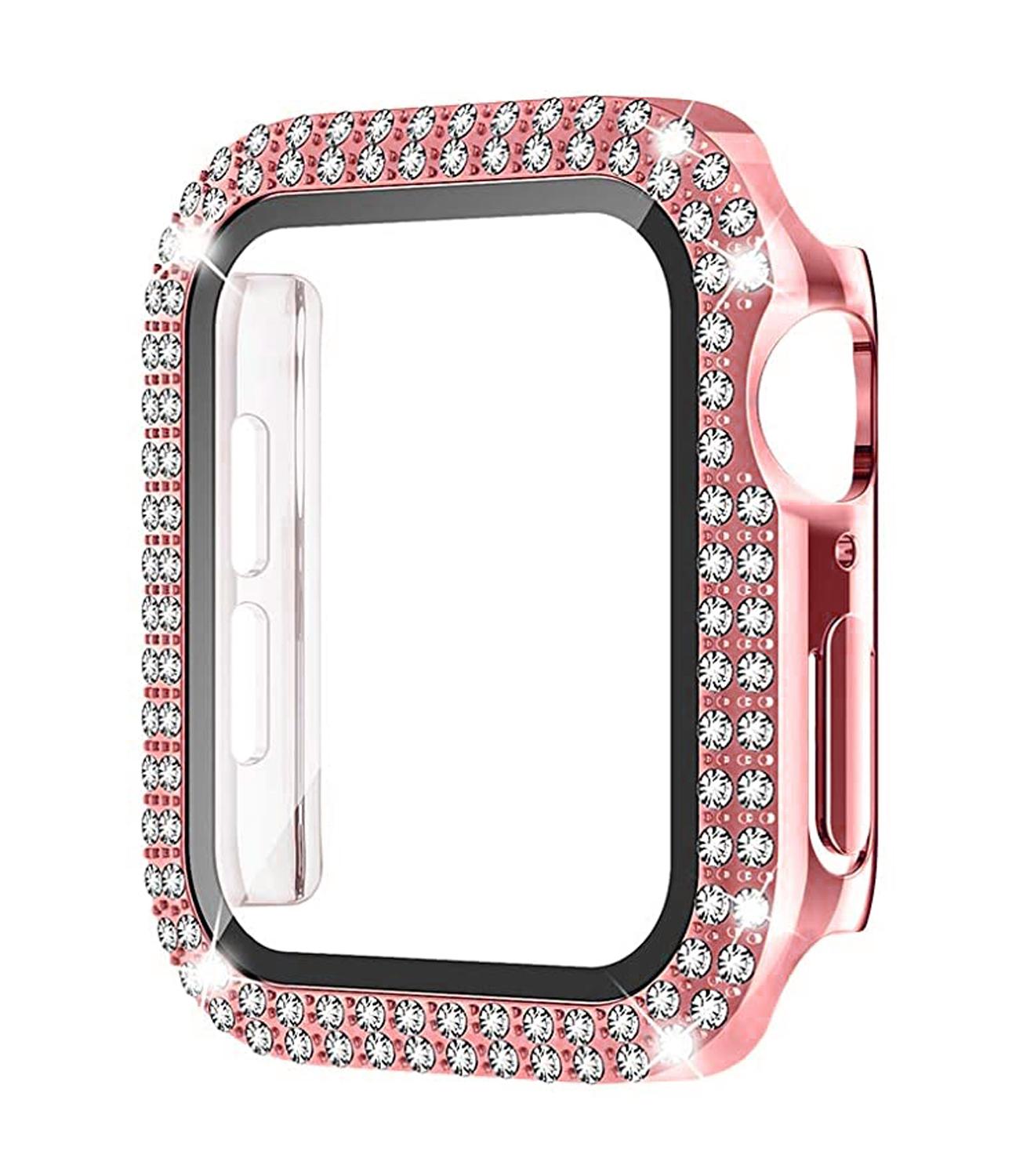

Діамантовий чохол для Apple Watch Case 45мм 41мм 44мм 40мм 38мм 42мм Захисне скло для екрана iWatch серії 9 7 SE 6 8 5 4 3 42mm series 3 2 1 троянди рожеві кольору