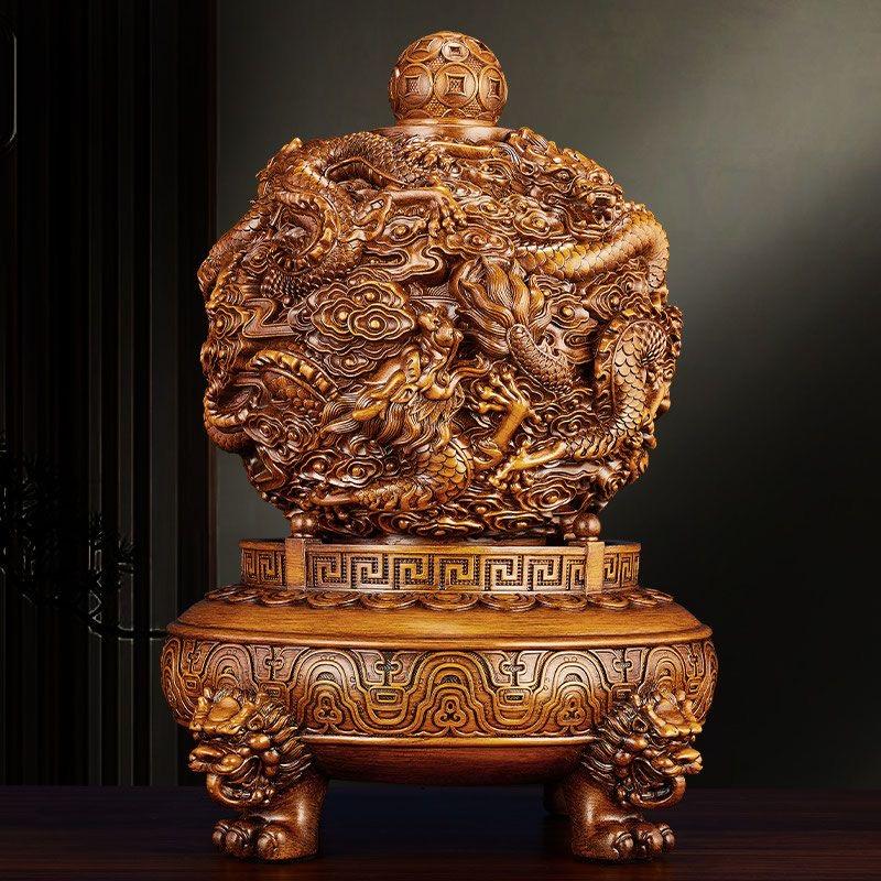 Rotating Carved Dragon Gathering Treasure Tripod Resin Decoration Home Table Figurines Ornaments Office Desktop Fengshui Crafts