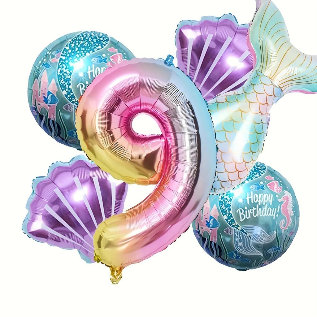 Little Mermaid Party Balloons Set 32Inch Number 1-9 Foil Balloon Mermaid Ocean Theme Girl Birthday Party Decoration Baby Shower